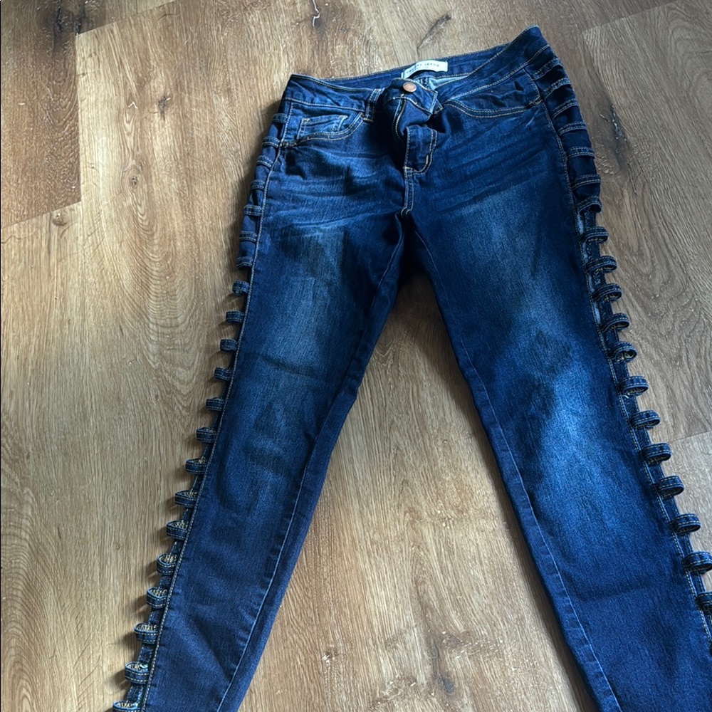 Stylish Blue Women's Jeans with Side Detailing